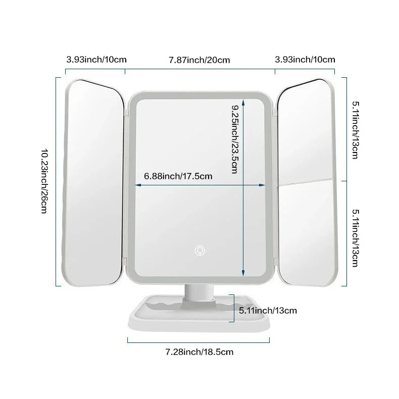 Espelho de Mesa para Penteadeira com Led Espelho de Maquiagem Dobrável Multifuncional