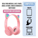 Kit Fone Ouvido Gatinho Bluetooth + relógio Led Infantil a prova d,água + Lousa Magica