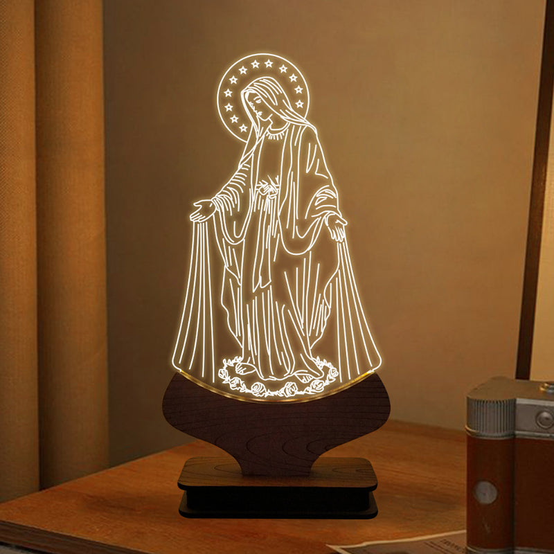 Luminária de Mesa Abajur Led Acrílico Religiosa Nossa Senhora das Graças