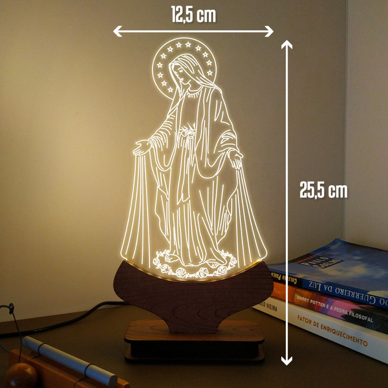 Luminária de Mesa Abajur Led Acrílico Religiosa Nossa Senhora das Graças